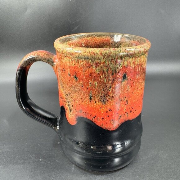 Deneen Pottery Production Training Crafts Coffee Mug Cup Red Black Drip Glaze - Picture 9 of 12